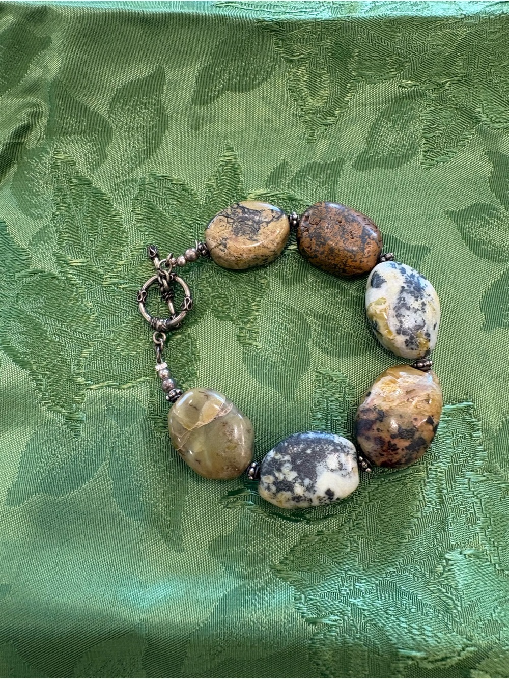 Handcrafted artesian bracelet with natural Jasper polished stones